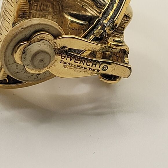 Vintage Givenchy Spanish Damascene Bird Flower Dangle Clip on earrings - Picture 14 of 16